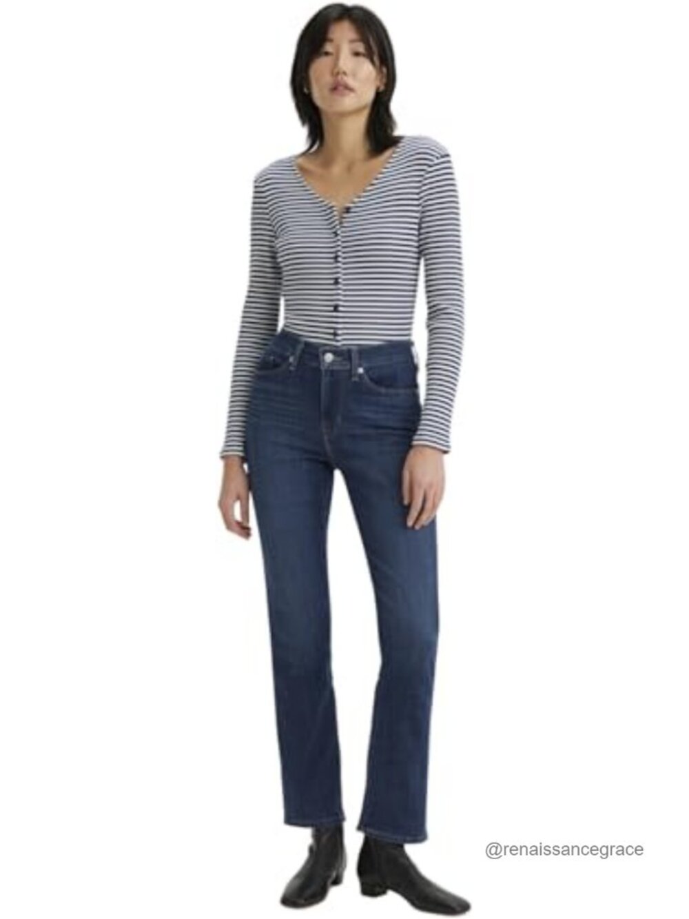 Classic Straight Leg Mid Rise Stretch Denim Jeans